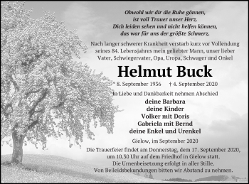 Traueranzeige von Helmut Buck von Mecklenburger Schweiz