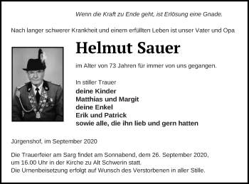 Traueranzeige von Helmut Sauer von Müritz-Zeitung