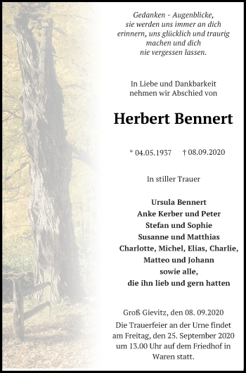 Traueranzeige von Herbert Bennert von Müritz-Zeitung