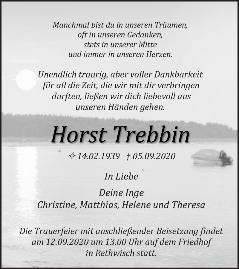  Traueranzeige für Horst Trebbin vom 09.09.2020 aus Demminer Zeitung