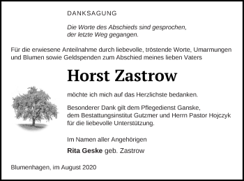 Traueranzeige von Horst Zastrow von Pasewalker Zeitung