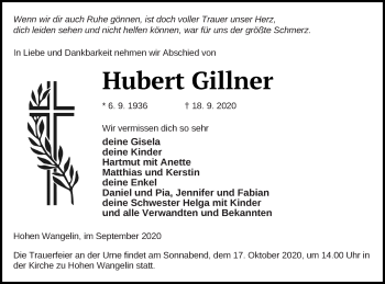 Traueranzeige von Hubert Gillner von Müritz-Zeitung