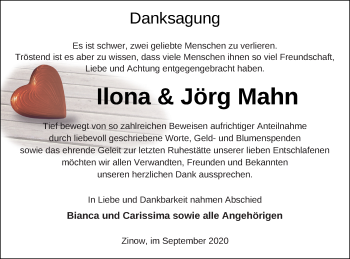 Traueranzeige von Ilona Mahn von Strelitzer Zeitung