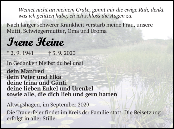 Traueranzeige von Irene Heine von Haff-Zeitung