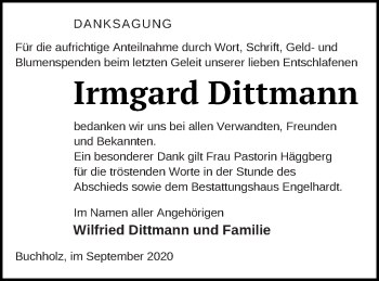 Traueranzeige von Irmgard Dittmann von Müritz-Zeitung