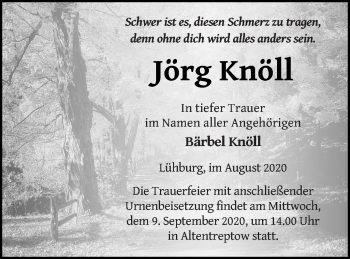 Traueranzeige von Jörg Knöll von Mecklenburger Schweiz