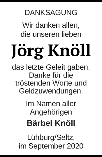 Traueranzeige von Jörg Knöll von Neubrandenburger Zeitung