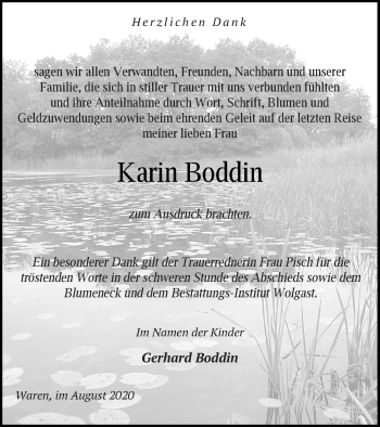 Traueranzeige von Karin Boddin von Müritz-Zeitung