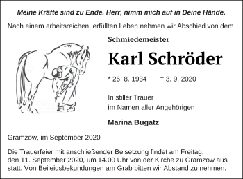 Traueranzeige von Karl Schröder von Prenzlauer Zeitung