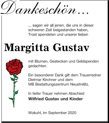 Traueranzeige von Margitta Gustav von Strelitzer Zeitung