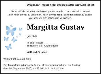 Traueranzeige von Margitta Gustav von Strelitzer Zeitung