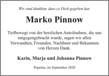 Traueranzeige von Marko Pinnow von Hagenower Kreisblatt