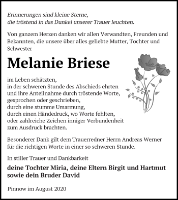 Traueranzeige von Melanie Briese von Neubrandenburger Zeitung