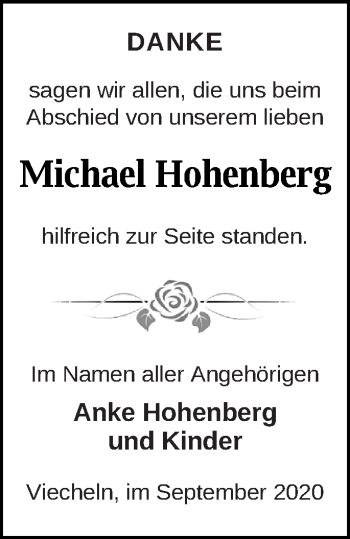 Traueranzeige von Michael Hohenberg von Mecklenburger Schweiz