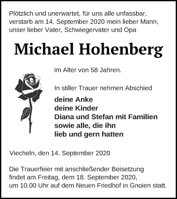 Traueranzeige von Michael Hohenberg von Mecklenburger Schweiz