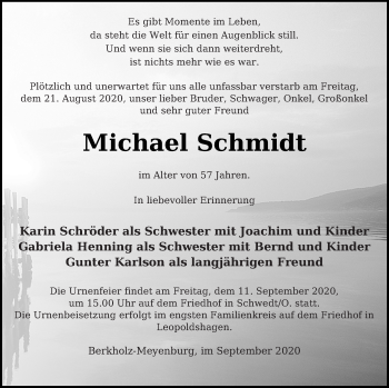 Traueranzeige von Michael Schmidt von Haff-Zeitung