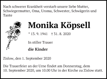 Traueranzeige von Monika Köpsell von Müritz-Zeitung