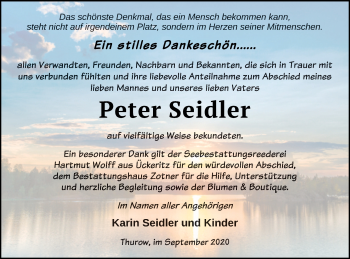 Traueranzeige von Peter Seidler von Vorpommern Kurier