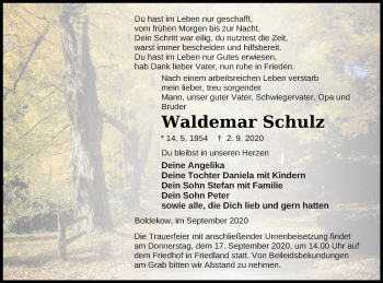 Traueranzeige von Waldemar Schulz von Vorpommern Kurier