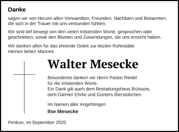 Traueranzeige von Walter Mesecke von Pasewalker Zeitung