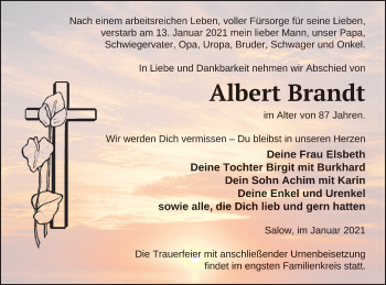 Traueranzeige von Albert Brandt von Neubrandenburger Zeitung