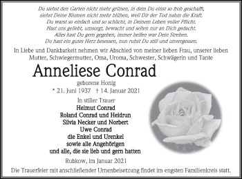 Traueranzeige von Anneliese Conrad von Vorpommern Kurier