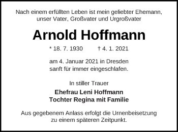 Traueranzeige von Arnold Hoffmann von Strelitzer Zeitung