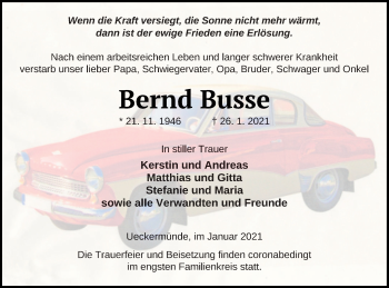 Traueranzeige von Bernd Busse von Haff-Zeitung