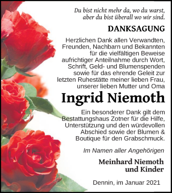 Traueranzeige von Bestattungen Niemoth von Vorpommern Kurier