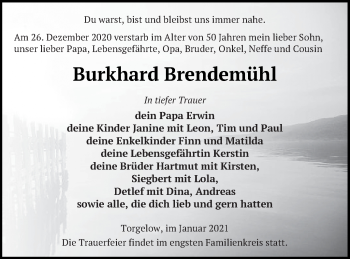Traueranzeige von Burkhard Brendemühl von Haff-Zeitung