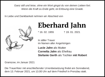 Traueranzeige von Eberhard Jahn von Prenzlauer Zeitung