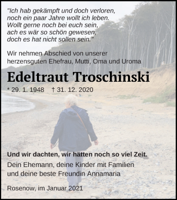 Traueranzeige von Edeltraut Troschinski von Neubrandenburger Zeitung