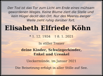 Traueranzeige von Elisabeth Elfriede Köhn von Haff-Zeitung
