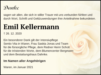 Traueranzeige von Emil Kellermann von Müritz-Zeitung