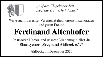 Traueranzeige von Ferdinand Altenhofer von Haff-Zeitung