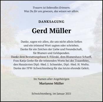 Traueranzeige von Gerd  Müller von Neubrandenburger Zeitung