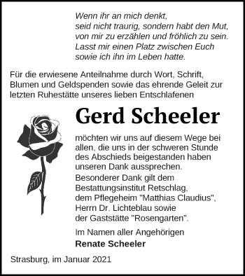 Traueranzeige von Gerd Scheeler von Prenzlauer Zeitung