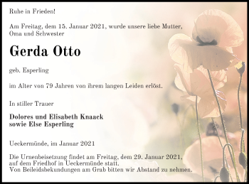 Traueranzeige von Gerda Otto von Haff-Zeitung