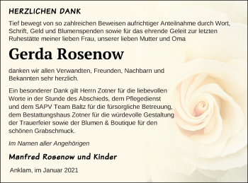 Traueranzeige von Gerda Rosenow von Vorpommern Kurier