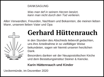 Traueranzeige von Gerhard Hüttenrauch von Haff-Zeitung