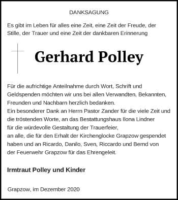 Traueranzeige von Gerhard Polley von Neubrandenburger Zeitung