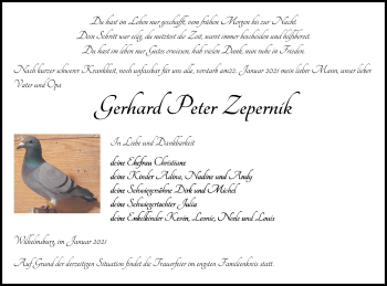 Traueranzeige von Gerhard Peter Zepernik von Haff-Zeitung