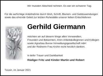 Traueranzeige von Gerhild Giermann von Demminer Zeitung