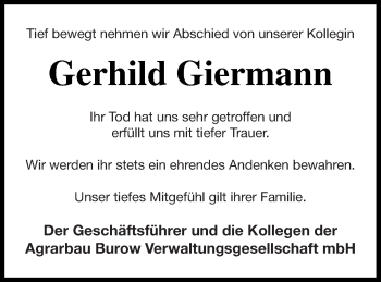 Traueranzeige von Gerhild Giermann von Treptower Tageblatt