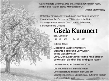 Traueranzeige von Gisela Kummert von Haff-Zeitung