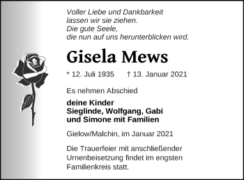 Traueranzeige von Gisela Mews von Mecklenburger Schweiz