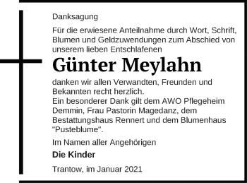 Traueranzeige von Günter Meylahn von Vorpommern Kurier