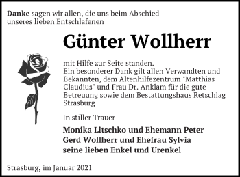 Traueranzeige von Günter Wollherr von Pasewalker Zeitung