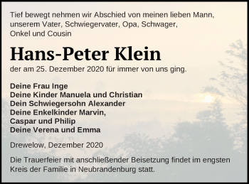 Traueranzeige von Hans-Peter Klein von Neubrandenburger Zeitung