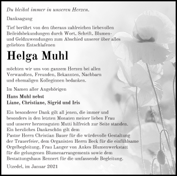 Traueranzeige von Helga Muhl von Demminer Zeitung